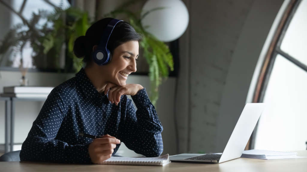 Woman on computer video call